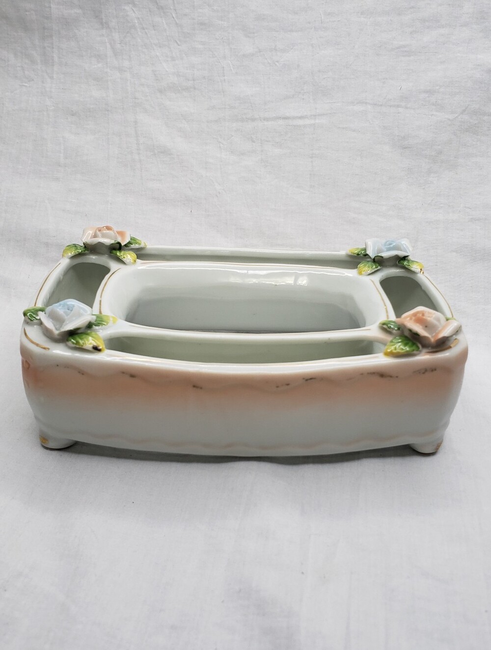 Rectangular Midcentury Ceramic Flower Ring Japan Roses - Picture 11 of 11